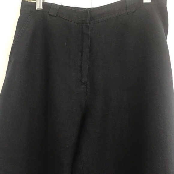 JM Petites Collection 100% linen black wide leg cropped fly front pants. 10P - Picture 2 of 6
